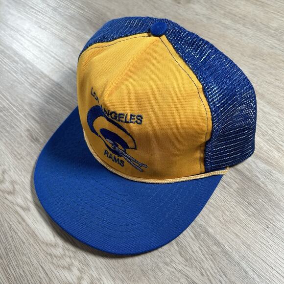 Vintage 1980s Los Angeles Rams Hat Snapback NFL Football Blue Yelow Trucker Cap - Picture 8 of 8